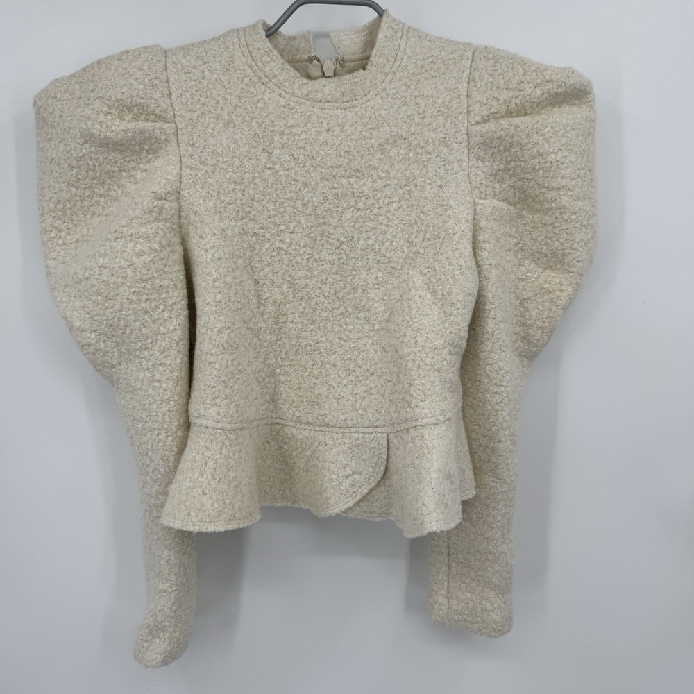 Hyacinth House by Tuckernuck Cream Metallic Boucle Puff Sleeve Sweater Top sz XS